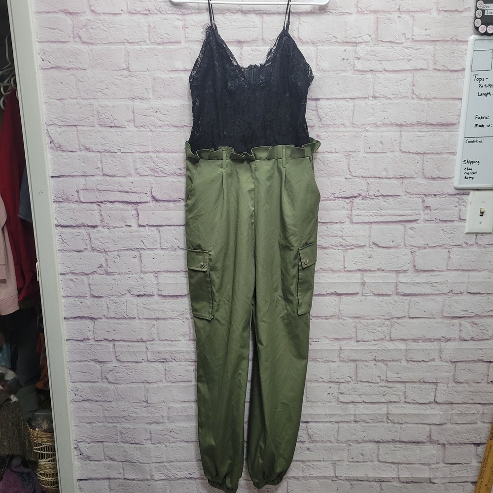 NEW Fashion Nova Lace Cargo Jumpsuit Sz L Can't Forget It Chic Grunge Streetwear